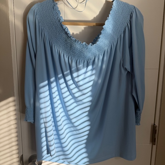 PLUS SIZE (1X)_Calvin Klein Off-shoulder Blouse (blue) - Picture 2 of 3